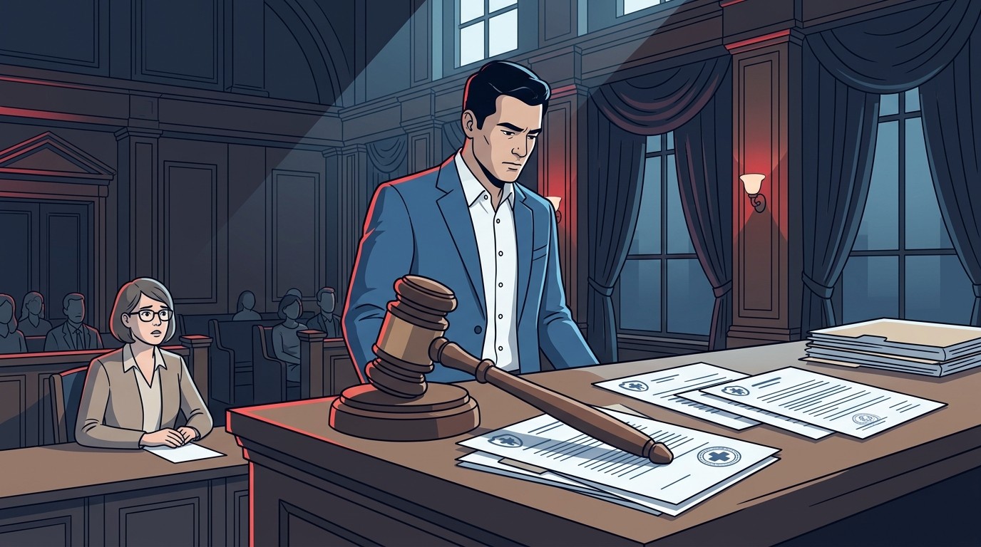 Courtroom gavel with dental practice financial documents