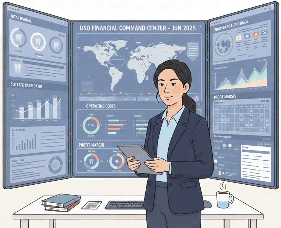 DSO finance leader reviewing portfolio-wide financial dashboard