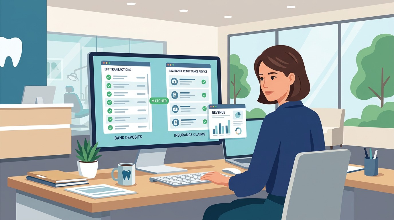 Bookkeeper reviewing insurance EFT deposits