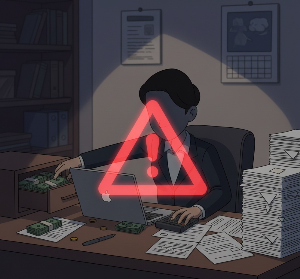 Practice owner reviewing financial reports for fraud indicators