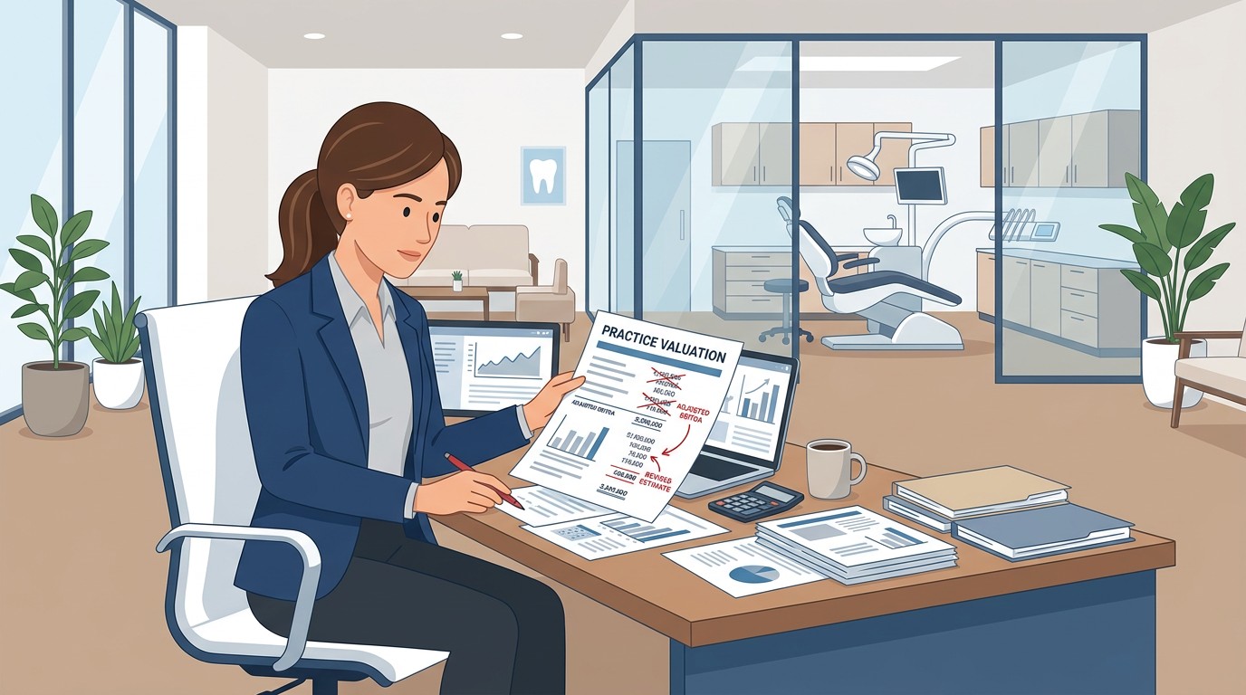 Dental practice valuation documents showing reconciliation impact