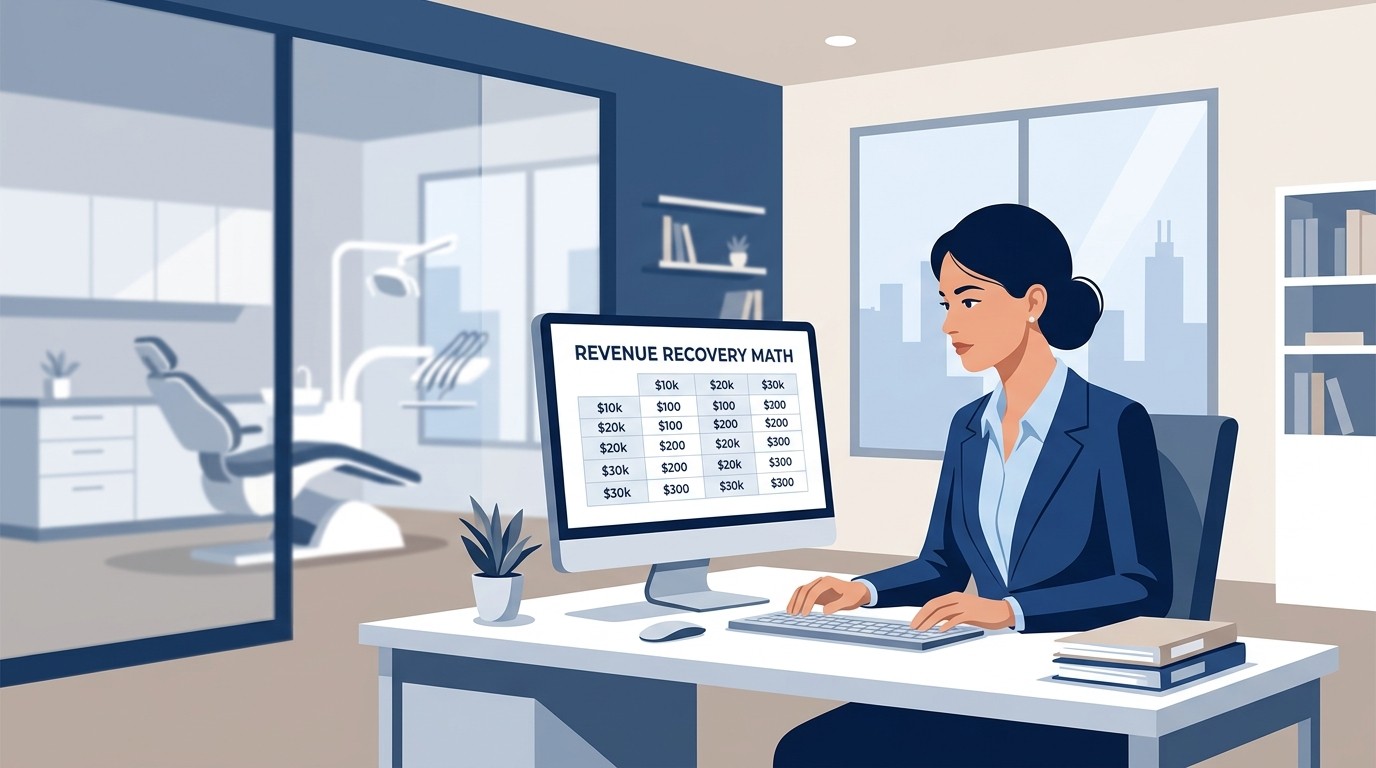 Dental practice owner reviewing revenue recovery math at different production levels