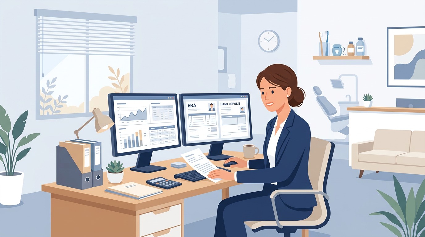 Dental office manager reconciling Guardian dental payment