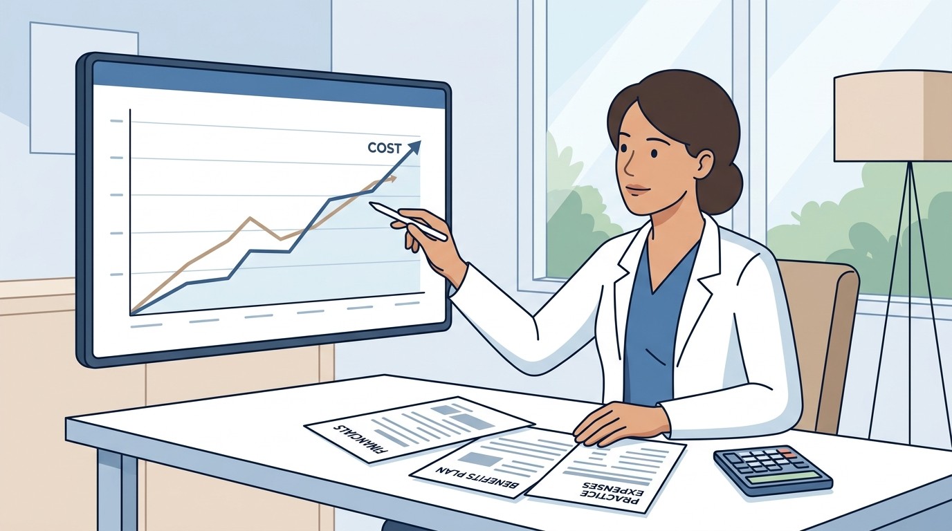 Dental practice owner reviewing rising health insurance cost projections