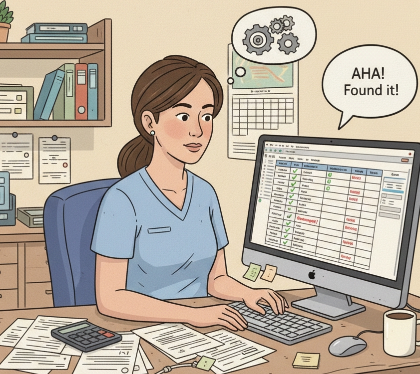 Dental office manager reconciling insurance EFT deposits on computer