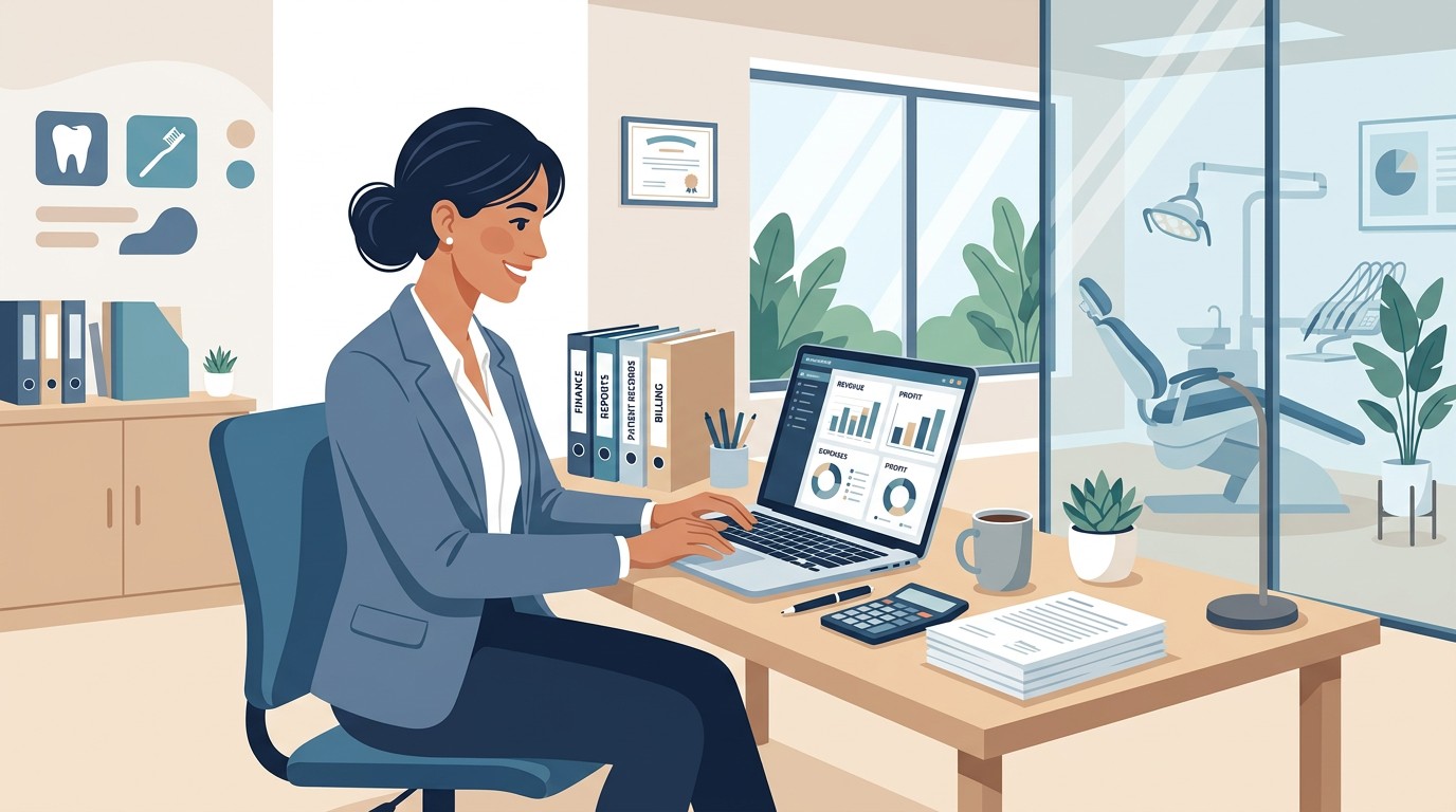 Dental practice owner organizing documents for CPA review