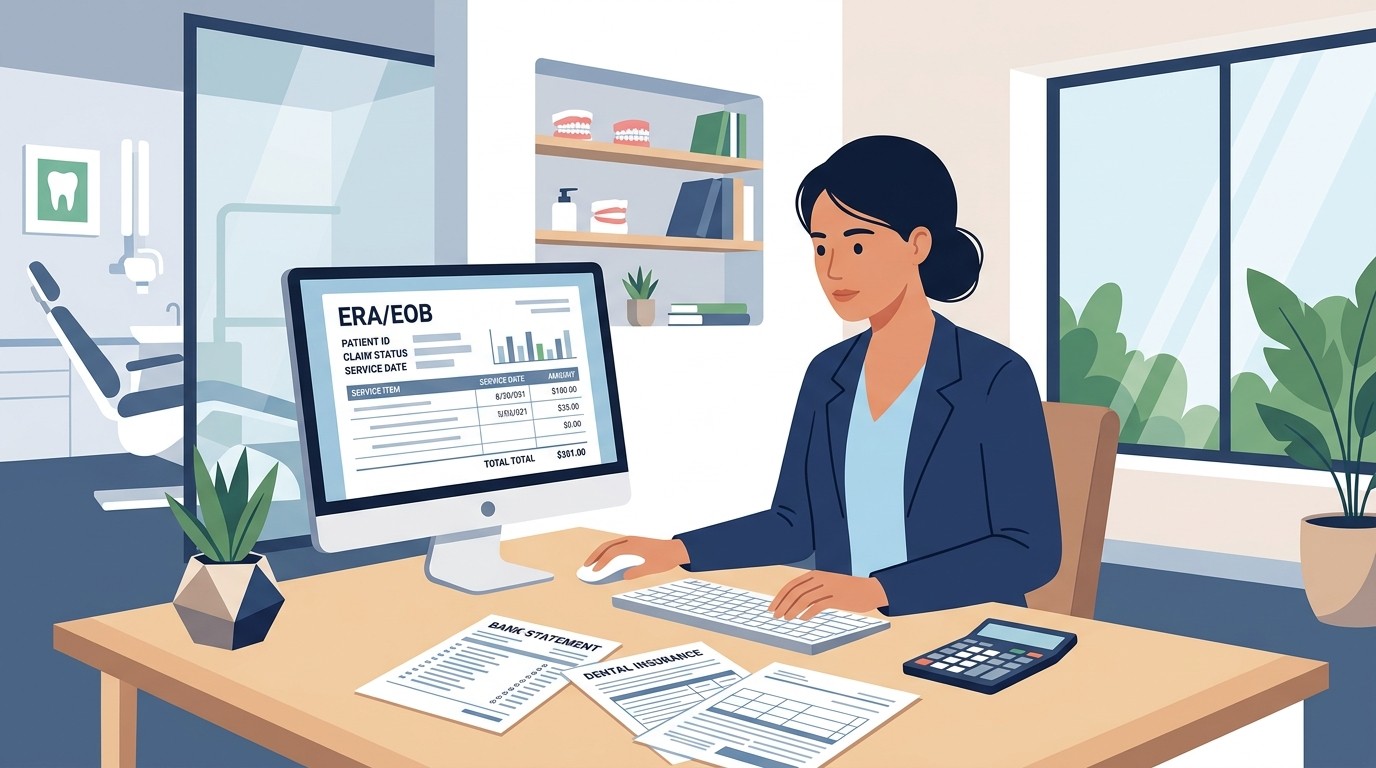 Dental office manager reconciling Humana dental payment