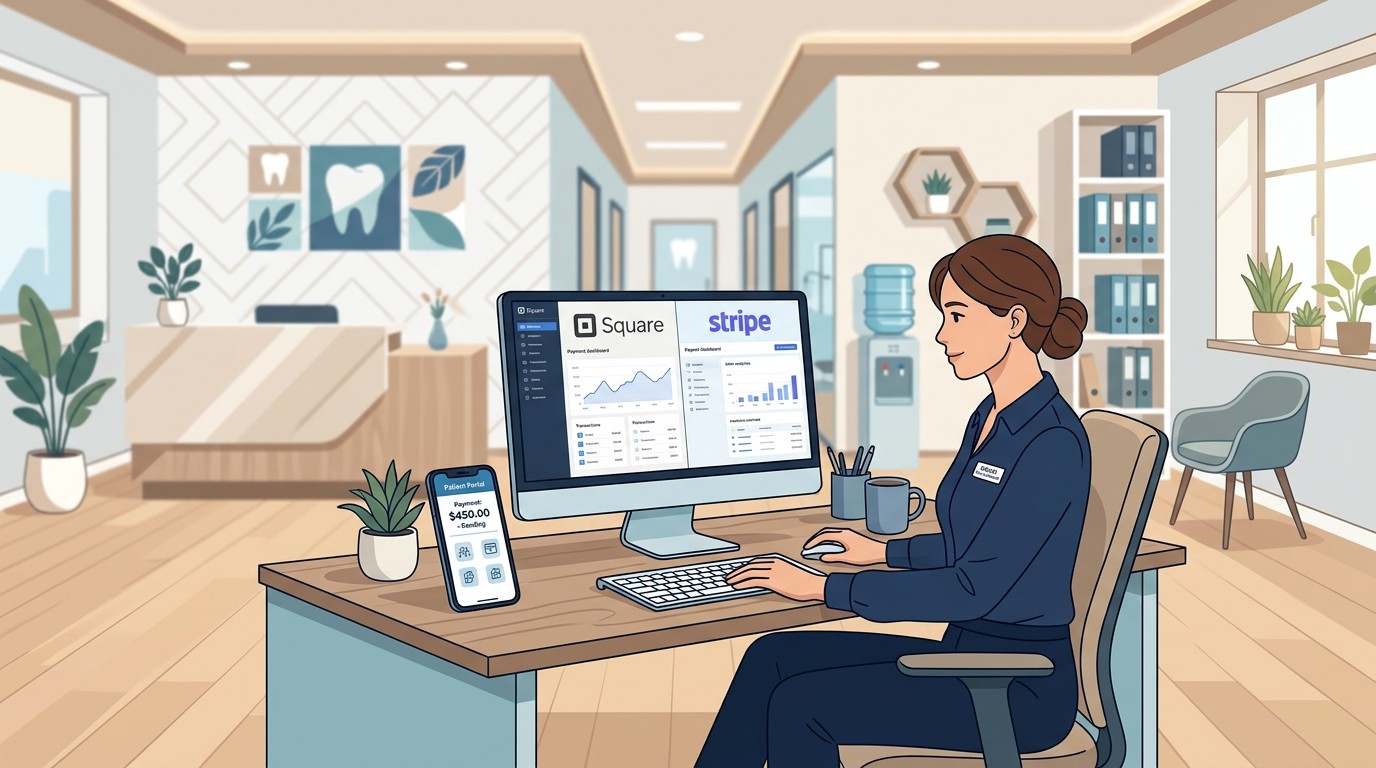 Office manager reconciling online payment platforms