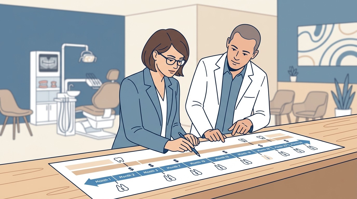 Orthodontic practice reviewing long-term treatment payment schedules