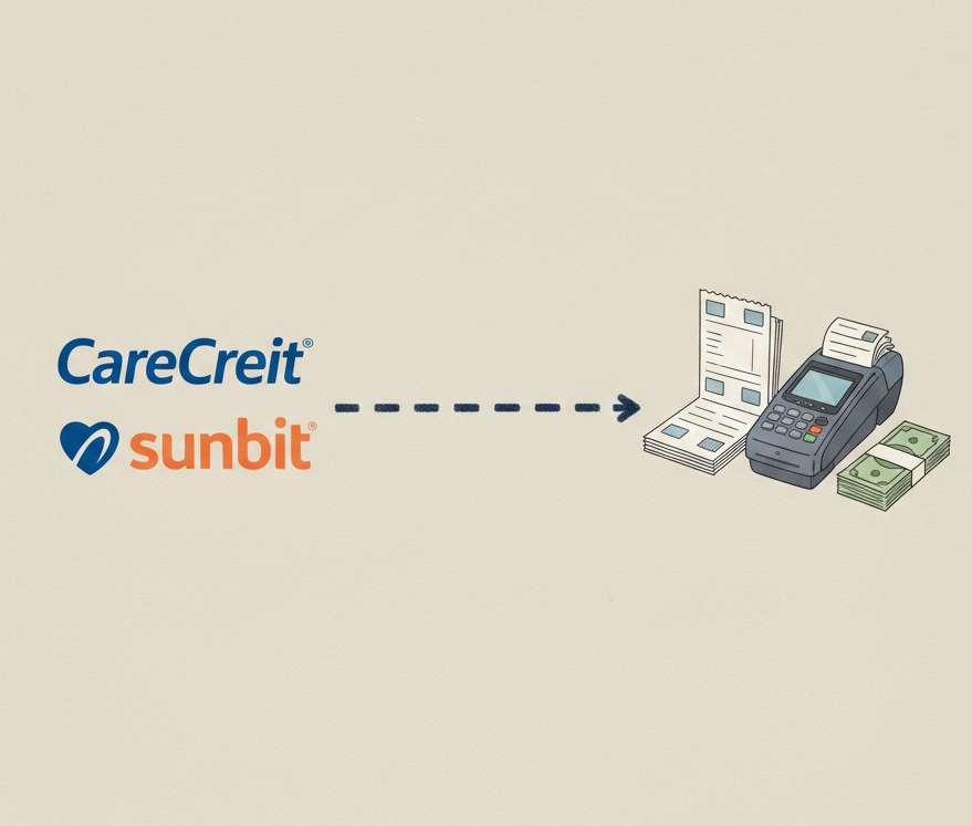 Dental staff reconciling patient financing payments