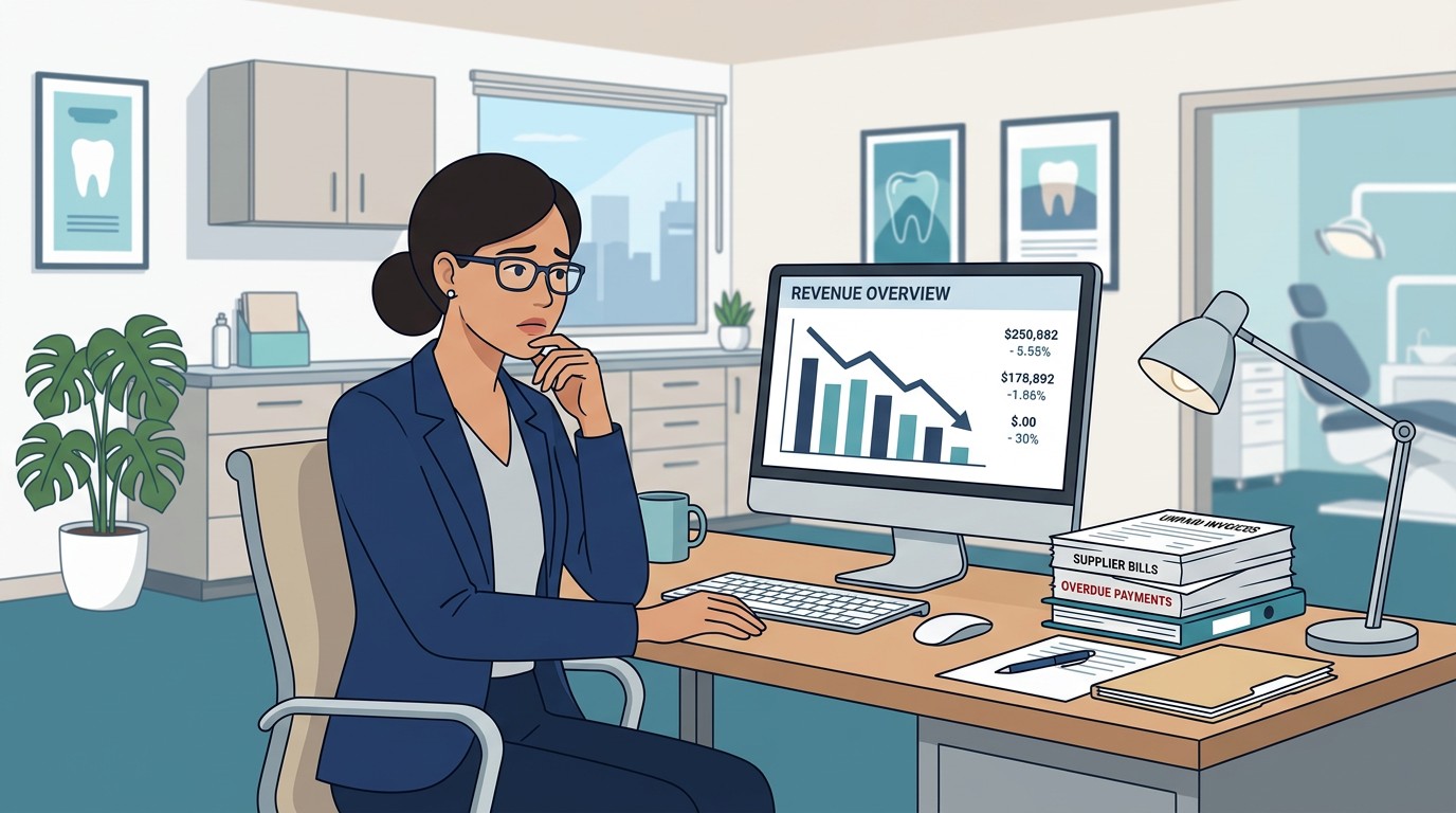 Dashboard showing warning signs of missing dental revenue