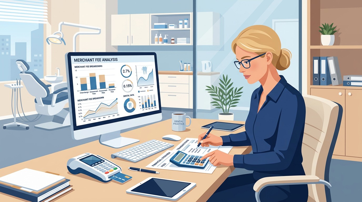 Practice owner reviewing credit card processing statement