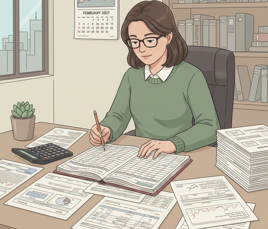 Accountant reviewing dental practice financial documents