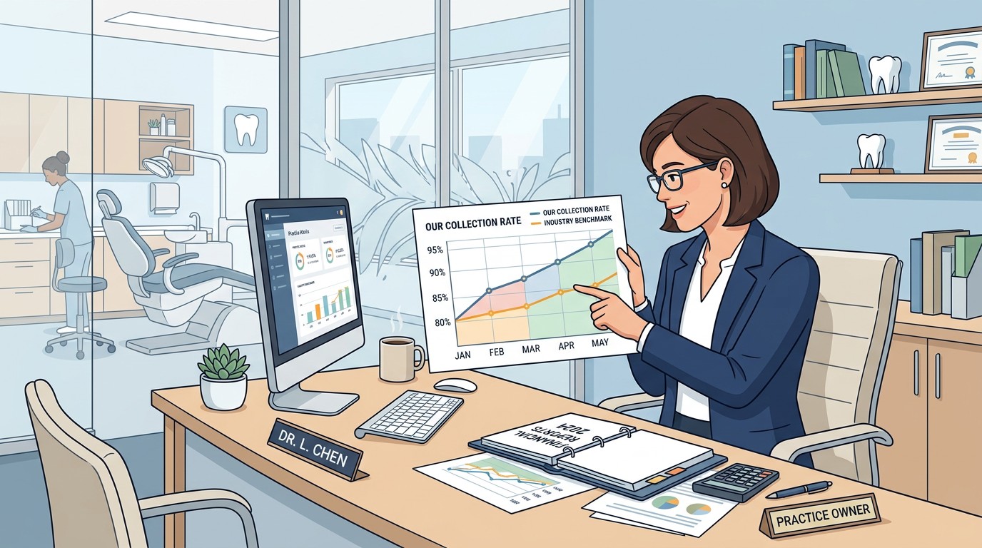 Practice owner comparing collection rate to benchmarks